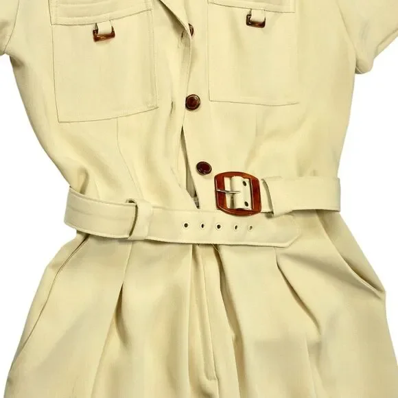 Vintage Cache Jumpsuit Dressy Pale Yellow Short Sleeve Belted Career Retro Sz 6 - Picture 9 of 11